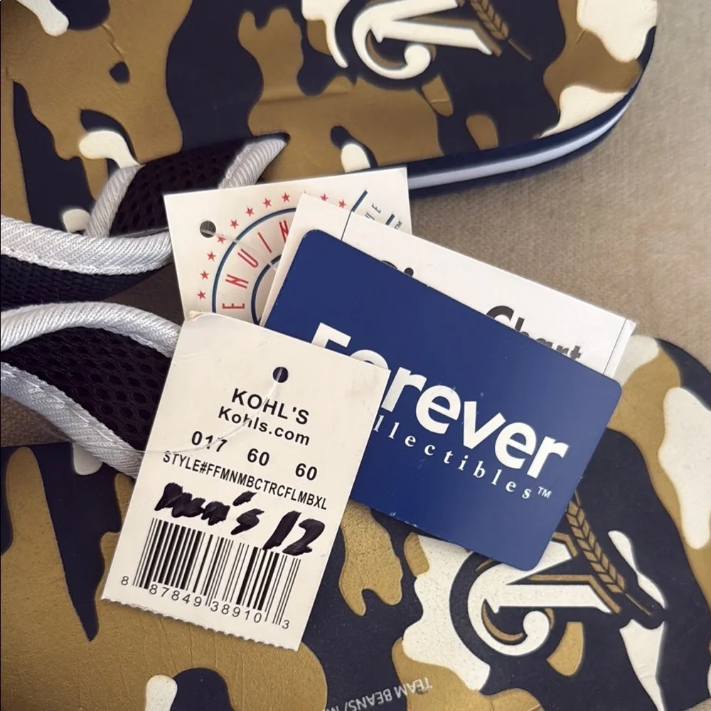 Milwaukee Brewers Baseball MLB Men’s Camo Flip Flops Sandals Navy Blue Size 12